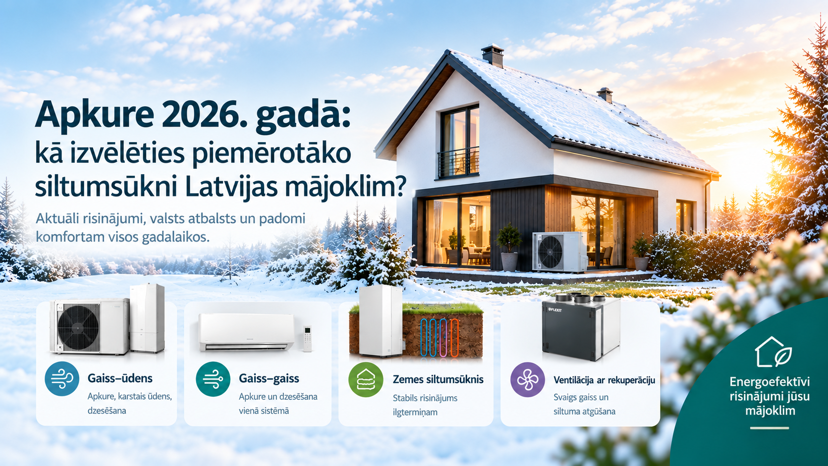 Apkure 2026. gadā: kā izvēlēties piemērotāko siltumsūkni Latvijas mājoklim?